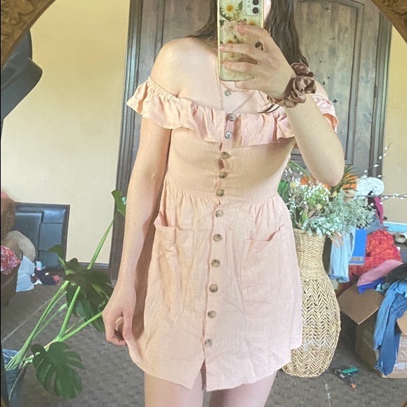 Cottage Core Button Down Off the shoulder Dress - Picture 2 of 3